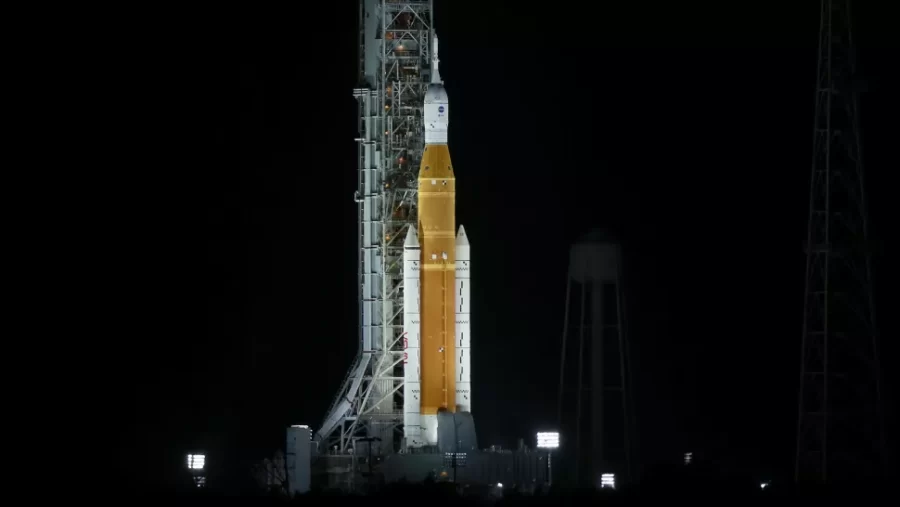 NASAs Artemis I rocket sits on launch pad 39-B at Kennedy Space Center on September 03, 2022, in Cape Canaveral, Florida.