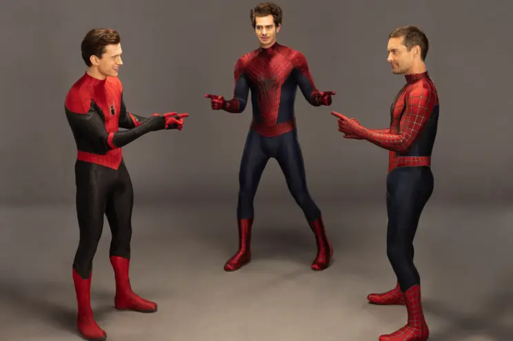 The three Spider-Man actors recreating the iconic Spider-Man pointing meme
