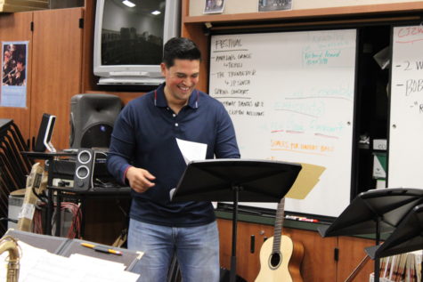 Mr.Nazario enjoying his time with his Jazz Band going over one of their songs